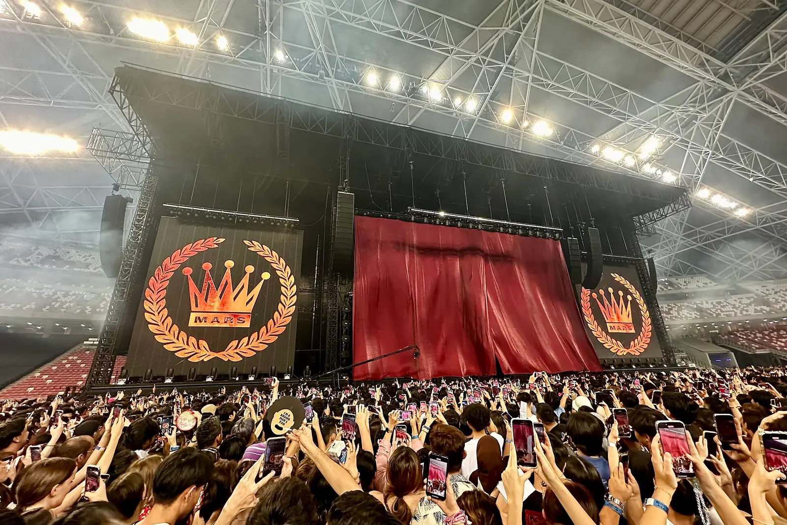 Crowd and stage at the Bruno Mars concert at the Singapore National Stadium in April 2024