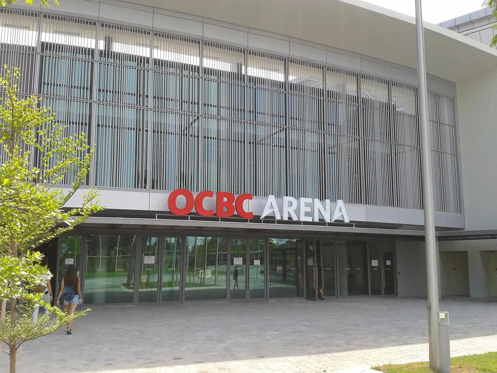 Glass facade and entrance of OCBC Arena at the Singapore Sports Hub