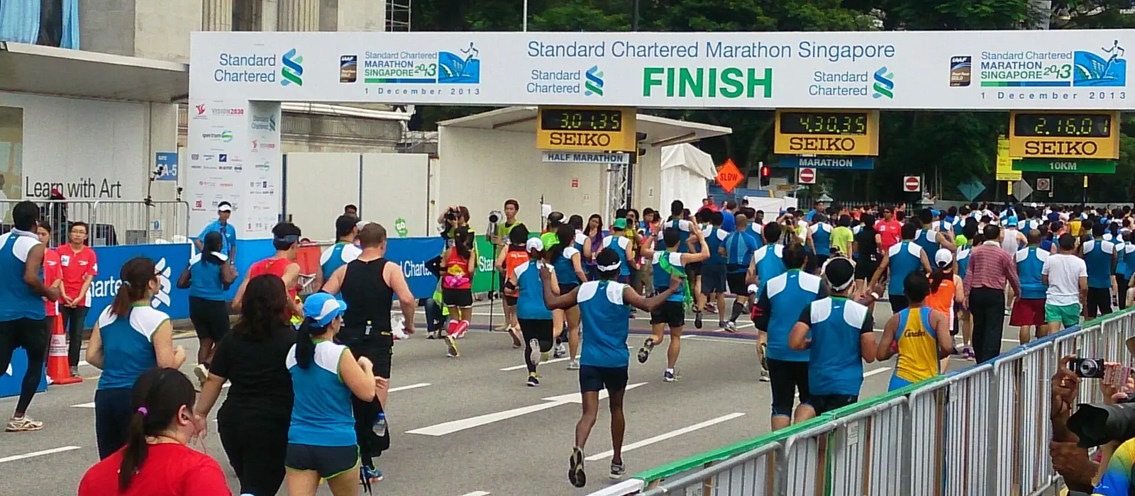 Runners at the finish area of the Singapore Standard Chartered Marathon 2013